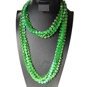 Vintage 5-Strand Bright Green Opera Length Beaded Necklace - Spring Ring 50"
